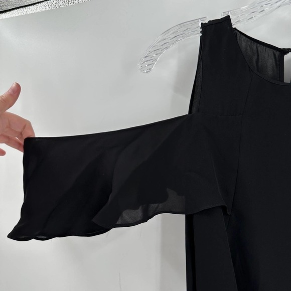 Artelier Nicole Miller Black Cold Shoulder Silk Blouse - Picture 8 of 12